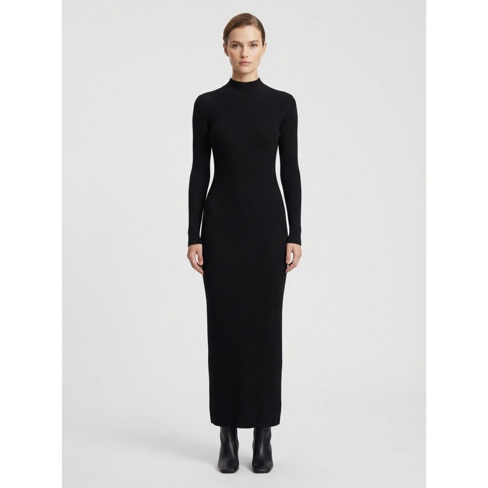 Naked Wardrobe Butter Long Sleeve Maxi Dress Black Size Small